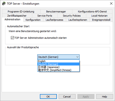 Changing TOP Server Localized Language Setting in German
