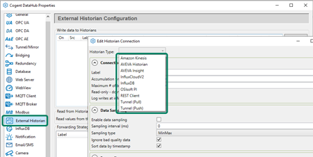 Screenshot - DataHub v10 External Historian Configuration UI