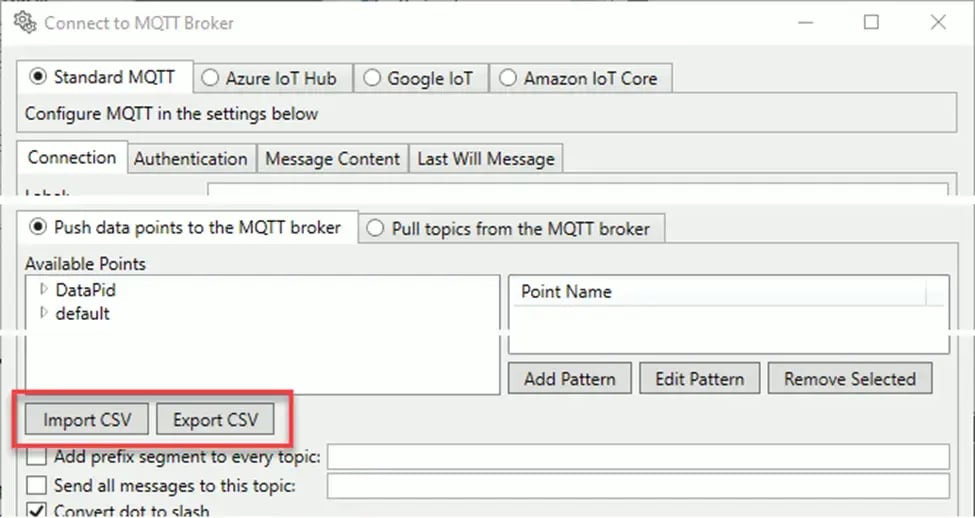 Cogent DataHub MQTT Config Import Export