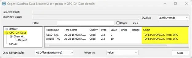 Cogent DataHub OPC Origin