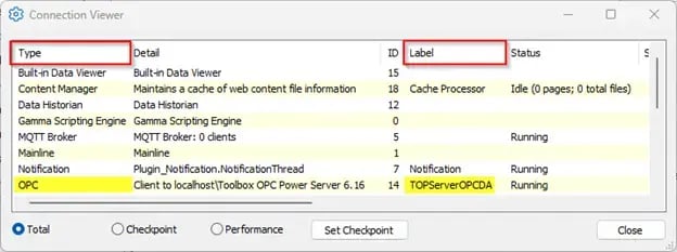 Cogent DataHub OPC connection type