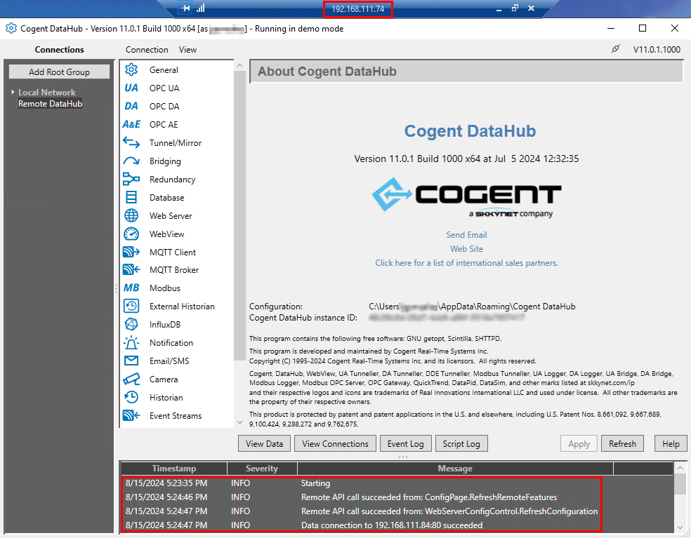 DataHub Data Connection To Remote DataHub Success