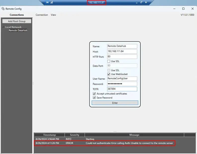 DataHub Data Connection To Remote DataHub Could Not Authenticate