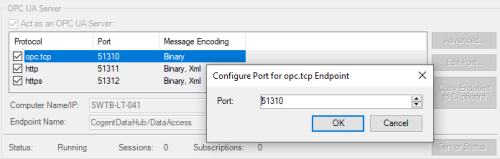 Screenshot - Editing DataHub OPC UA Server Port
