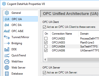 OPC UA Client & Server in Cogent DataHub V8