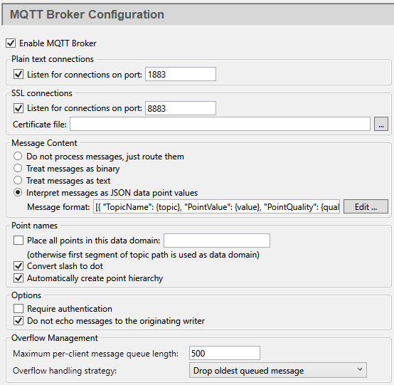 Screenshot - MQTT Broker Support in DataHub V9