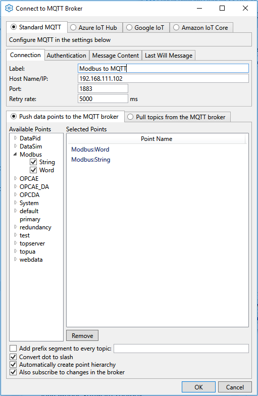 Screenshot - MQTT Client Support in DataHub V9