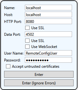 Screenshot - DataHub V9 Remote Configuration Log-in