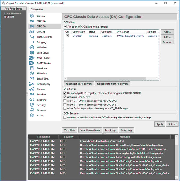 Screenshot - Remote configuring DataHub V9