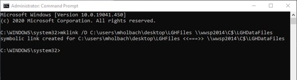 Screenshot - Creating a Symbolic Link to a Remote File Location