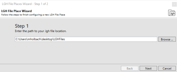 Screenshot - Defining the LGH File Inspector file location as a SymLink
