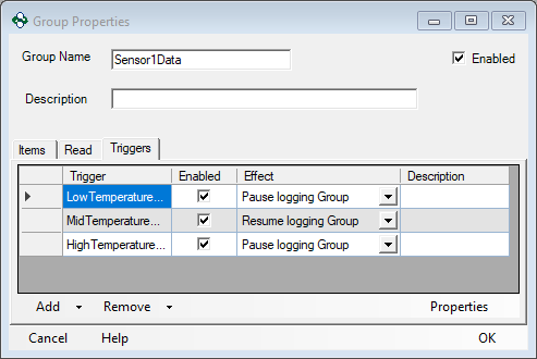 Screenshot - Triggers for Mid Temp Range Logging Group