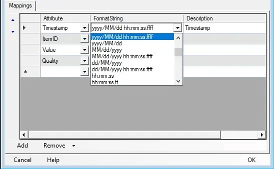 OPC Data Logger Format String Select