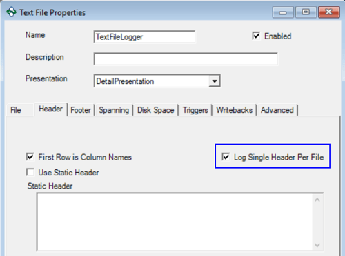 Screenshot -  Log Single Header Per File setting