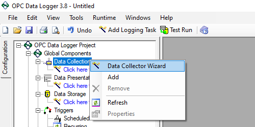 Screenshot - Launching OPC Data Logger Data Collector Wizard