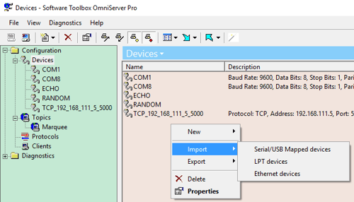 Screenshot - OmniServer CSV  Device Import via Right-Click
