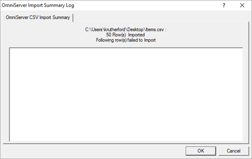 Screenshot - OmniServer Import Summary Log
