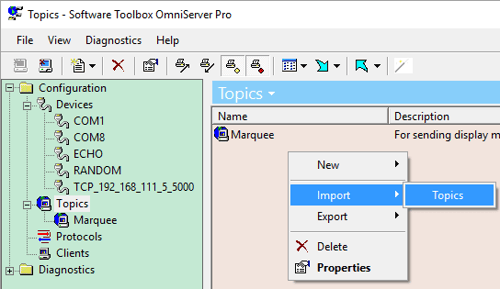 Screenshot - OmniServer CSV Topic Import via Right-Click