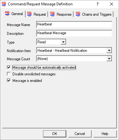 The Heartbeat Command/Request Message - General Tab