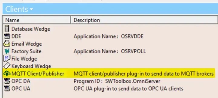 OmniServer MQTT Professional Edition Client Plugin List