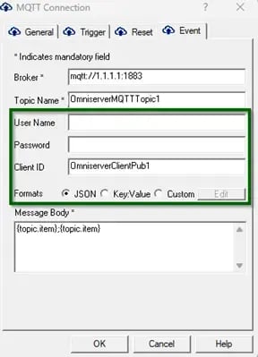 OmniServer MQTT Event Tab