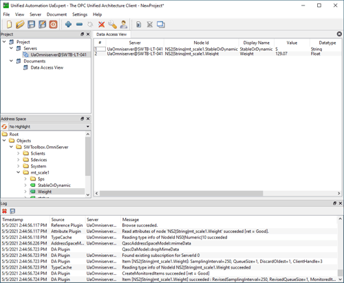 Screenshot - OmniServer OPC UA Connection from Unified Automation UAExpert test client