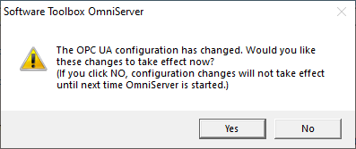 Screenshot - Applying OmniServer OPC UA setting edits