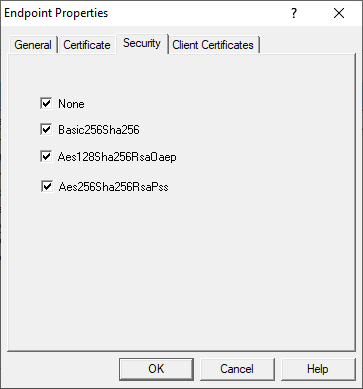 Screenshot - OmniServer OPC UA Endpoint Security settings