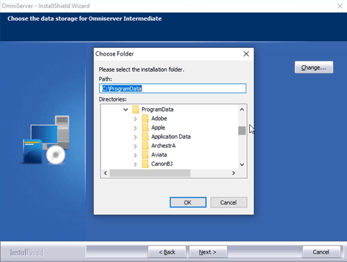 Screenshot - Changing OmniServer ProgramData Folder