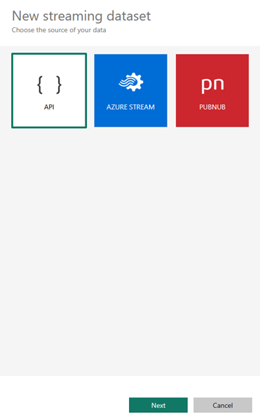 Select “API” as the data source and click “Next”.