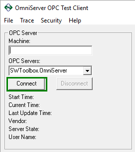 Connecting to OmniServer with OPC Test Client