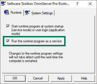 Screenshot - Enabling OmniServer as a Windows Service