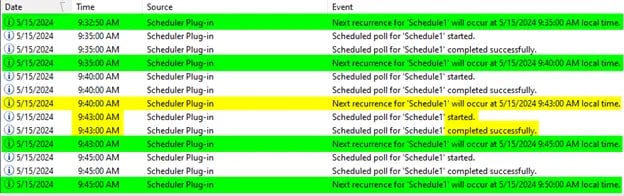 TOP Server Scheduler Event Log