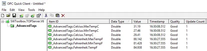 TOP Server Advanced Tags OPC Quick Client