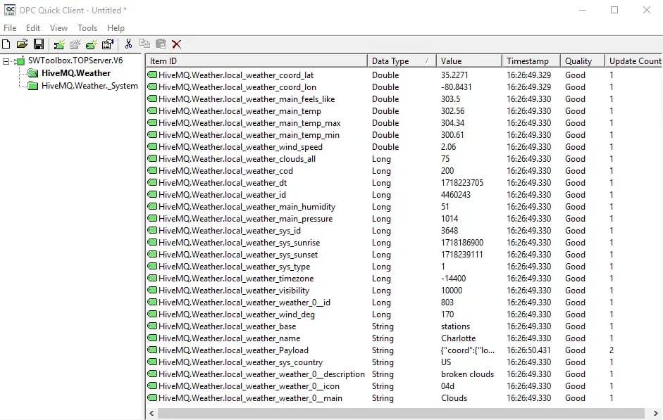 TOP Server MQTT Data_OPC Quick Client