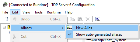 Screenshot - Option 3 for adding new aliases in TOP Server