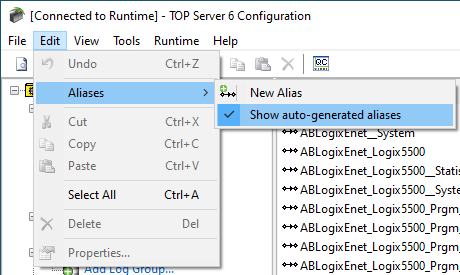 Screenshot - Option 2 for hiding auto-generated aliases in TOP Server