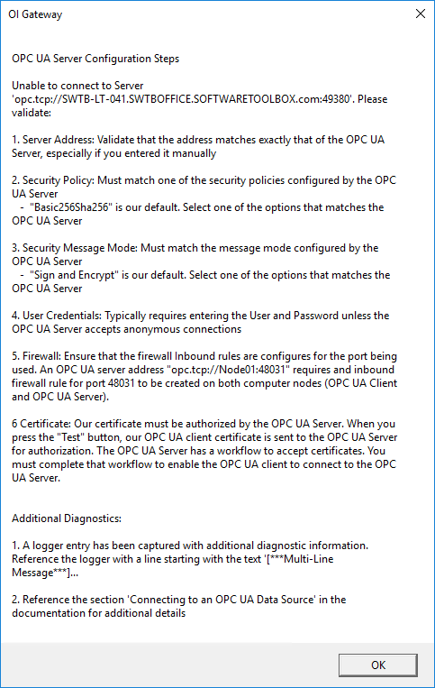 Screenshot_OIGateway_OPCUA_TestConnection_TOP_Server_Failed