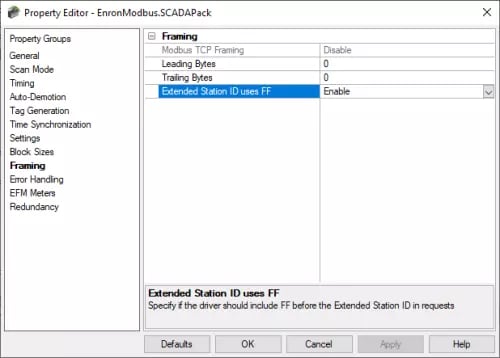Screenshot - TOP Server Enron Modbus Hex FF Prefix Support for SCADAPacks