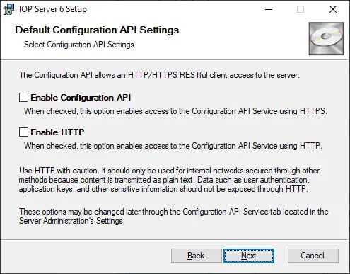 TOP Server Config API Settings