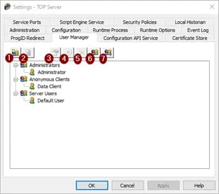 TOP Server User Manager Settings View
