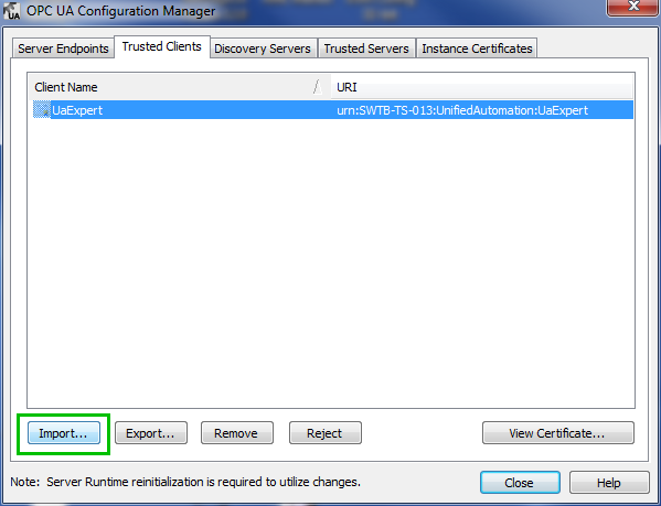 TOP Server Importing OPC UA Client Certificate