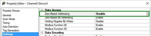 Using Modbus One-Based Addressing in TOP Server