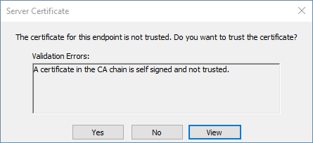 Screenshot - UA Security Prompt to Trust Server Certificate