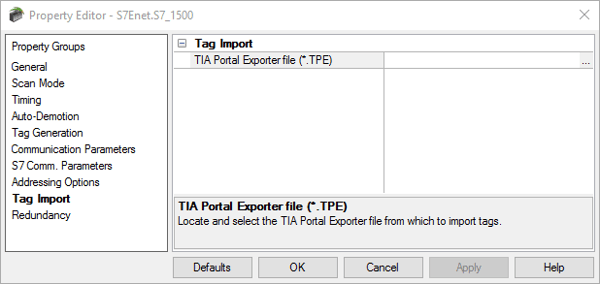 Importing tags from TIA Portal