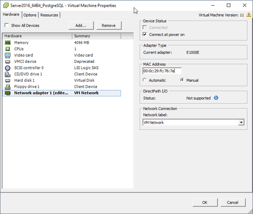 Screenshot - Assigning Static MAC Address in VMWare ESXi