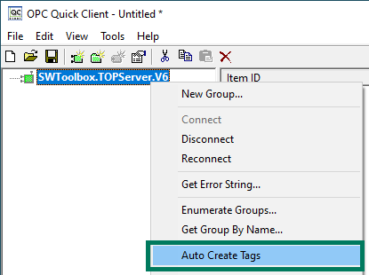 Screenshot - Auto Creating Tags in OPC Quick Client